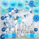 2 x LRCXL Blue Party Decoration, 21Pcs Blue Hanging Paper Fans, Paper Pom Poms Flowers, Pennant, Garland String, Banner for Boy Birthday, Bridal Shower, Baby Boy Showers, Wedding