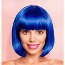 Blue Bob Wig With Bangs 12 Inch Royal Blue Wig Short Synthetic Fiber Bob Wigs for Women Short Bob Wigs and Halloween Cosplay Wig for Daily Life Colorful Wigs With One Cap (Blue)