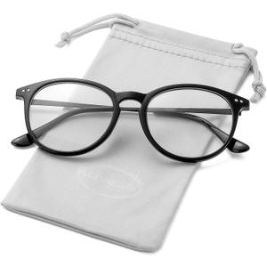 Kursan Non Prescription Clear Lens Fake Glasses for Women Men Retro Round Plastic Frame Eyeglasses (A1 Bright Black)