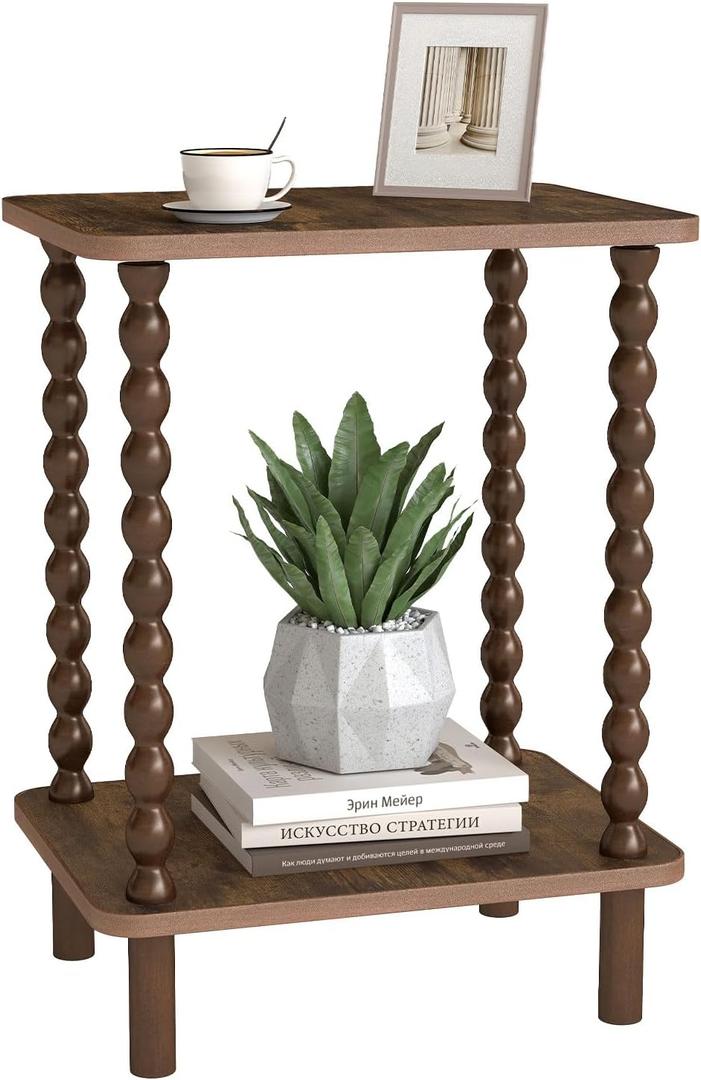 Funecy 2-Tier End Table,Vintage Side Table,Solid Wood Bedside Table with Storage Rack,for Living Rooms, bedrooms, and Narrow Spaces (Rustic Brown) 11.8"D x 11.8"W x 20.5"H