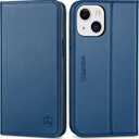 SHIELDON Case for iPhone 13 Mini, Genuine Leather Wallet Magnetic RFID Blocking Card Slots Kickstand Folding Shockproof Case Compatible with iPhone 13 Mini 5G (5.4") - Royal Blue