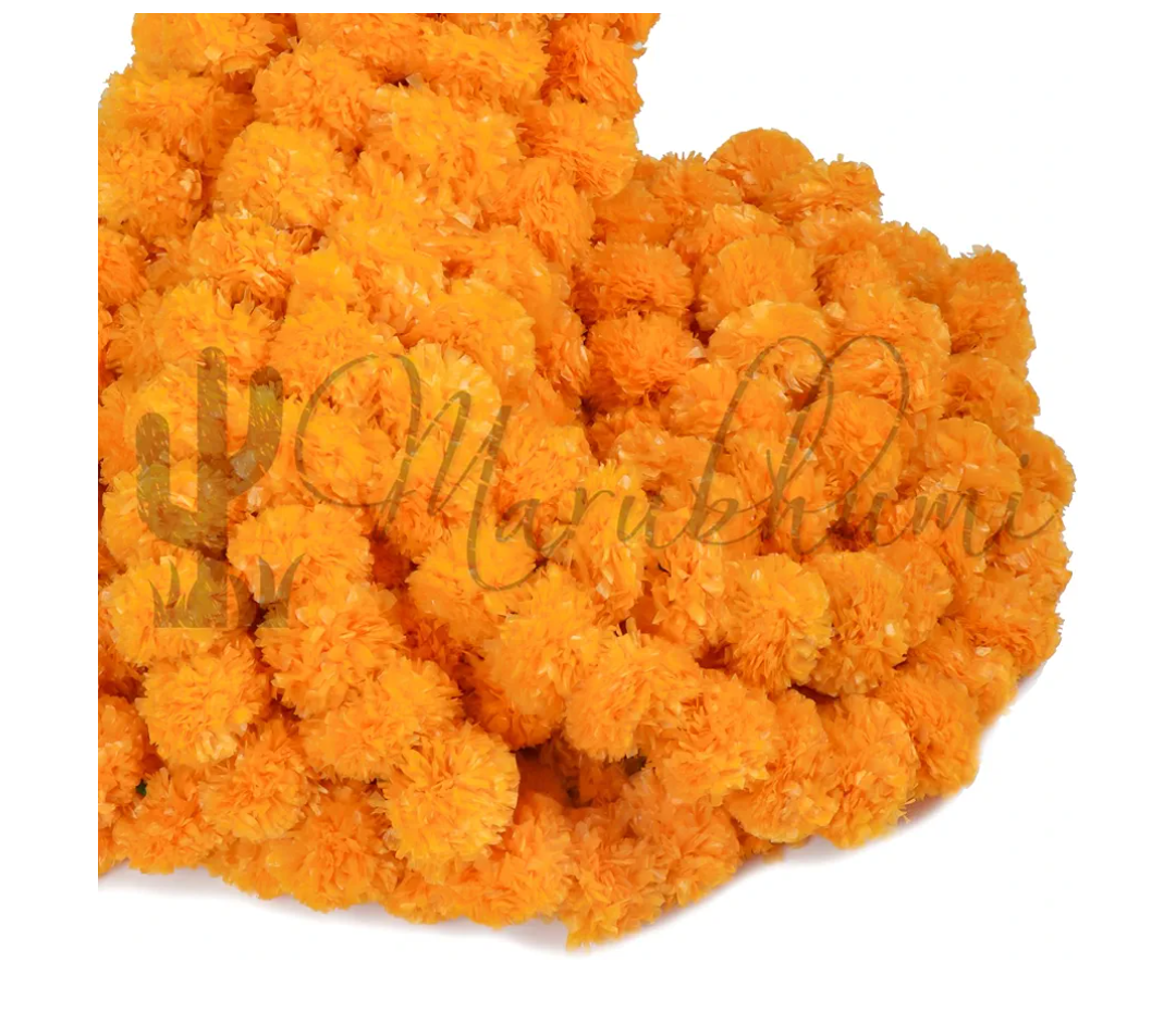 Marubhumi 5-PC Artificial Marigold Flower Garland – 5 Feet Long Strands | Diwali, Wedding & Festive Decoration | Traditional Indian Home Décor