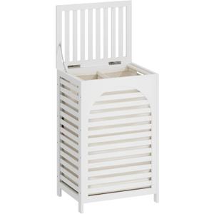 Laundry Hamper with Lid,Bamboo Large Waterproof Clothes Laundry Basket,Removable Washing Bags with Handles,Clothes Basket (White)