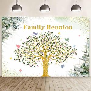 MEHOFOND 8x6ft Family Reunion Backdrop Family Tree Photography Background Pink Floral Green Eucalyptus Leaves Home Party Decoration Spring Birds Butterfly Gold Glitter Banner Cake Smash Photo Props