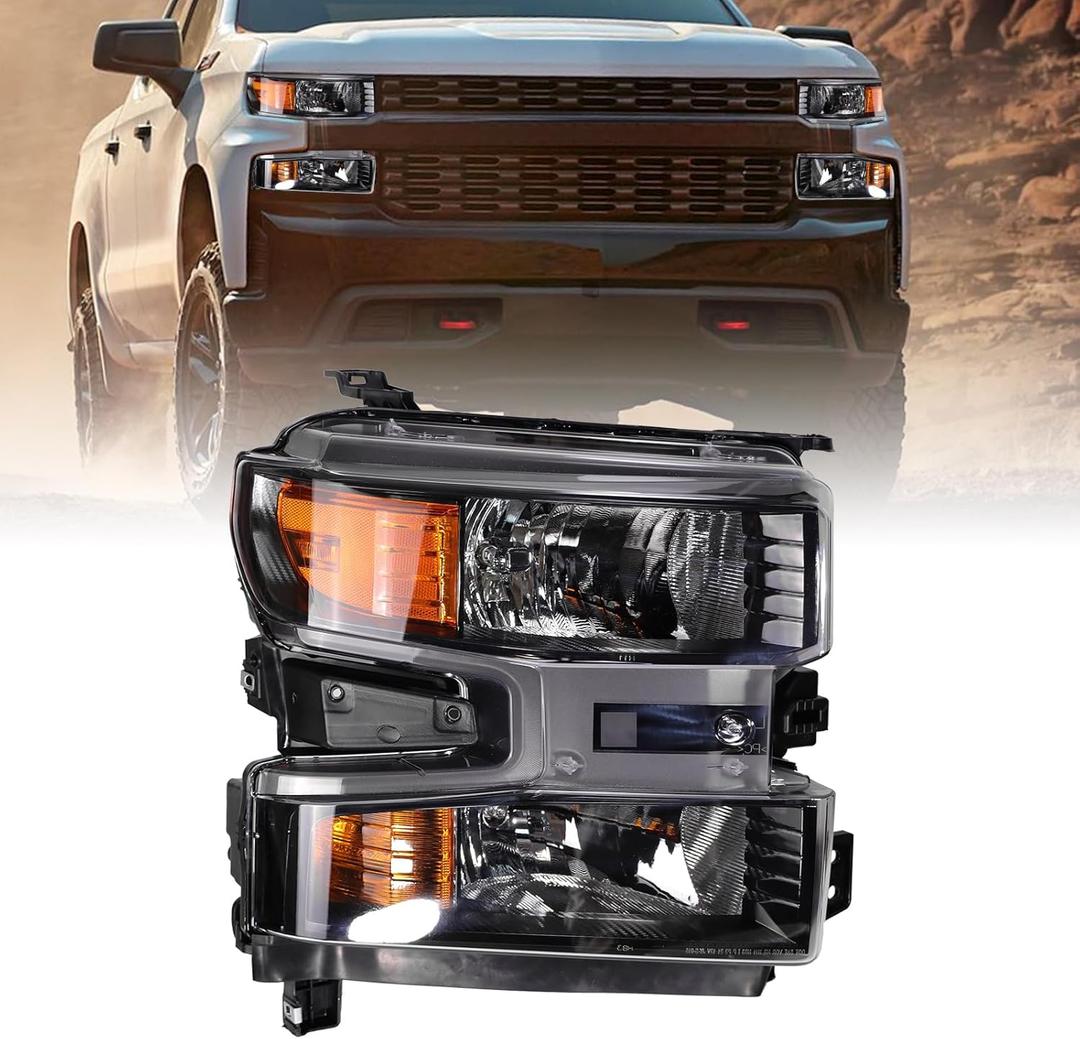 Zhaoyang Halogen Headlight Assembly Compatible with 2019 2020 2021 Chevrolet Silverado 1500 Front Head Lamps Replacement (Right Passenger Side)