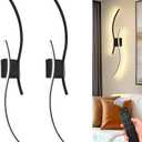 DORESshop Battery Operated Wall Sconces Set of 2, Modern Wireless Rechargeable Wall Lights with Stepless Dimming,3000k-6000K, Sconce Wall Decor for Living Room, Hallway, Bedroom, Black 39in