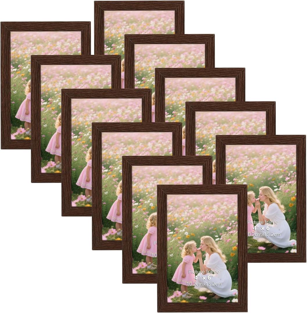 CRUGLA 4x6 Picture Frame Set of 11, Multi Rustic 4 by 6 Photo Frames Collage for Wall or Tabletop Display, Brown