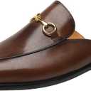 ELANROMAN Men's Loafers Backless Genuine Leather Mules Horse Buckle Shoes, 46