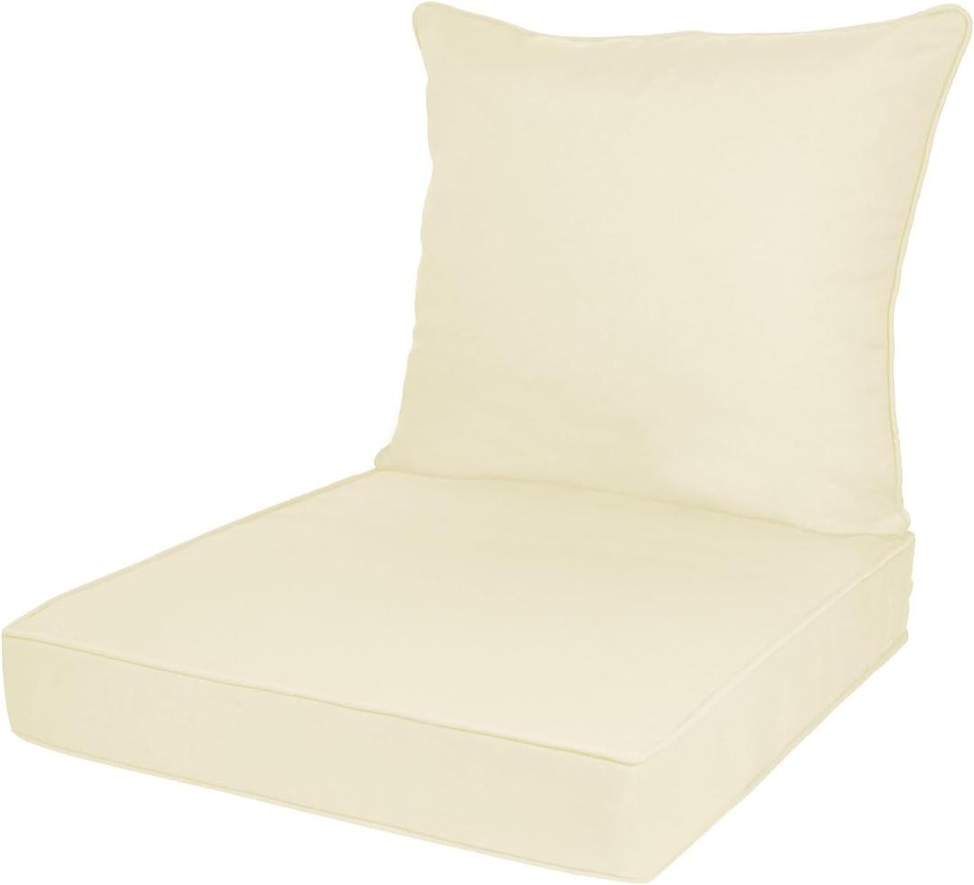 Outdoor Deep Seat Cushion Set, Deep Patio Chair Cushions, Outdoor Seat Cushions for Patio Furniture, 22 x 24, Replacement Outdoor Couch Cushion for Sofa, Rain-Proof, Fade Resistant (Beige)