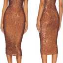 Capuffy Women Strapless Sequin Fantasy Midi Dress Sleeveless Tube Bodycon Club Dress Sparkly Glitter Cocktail Party Dress 77 (Medium, Camel)