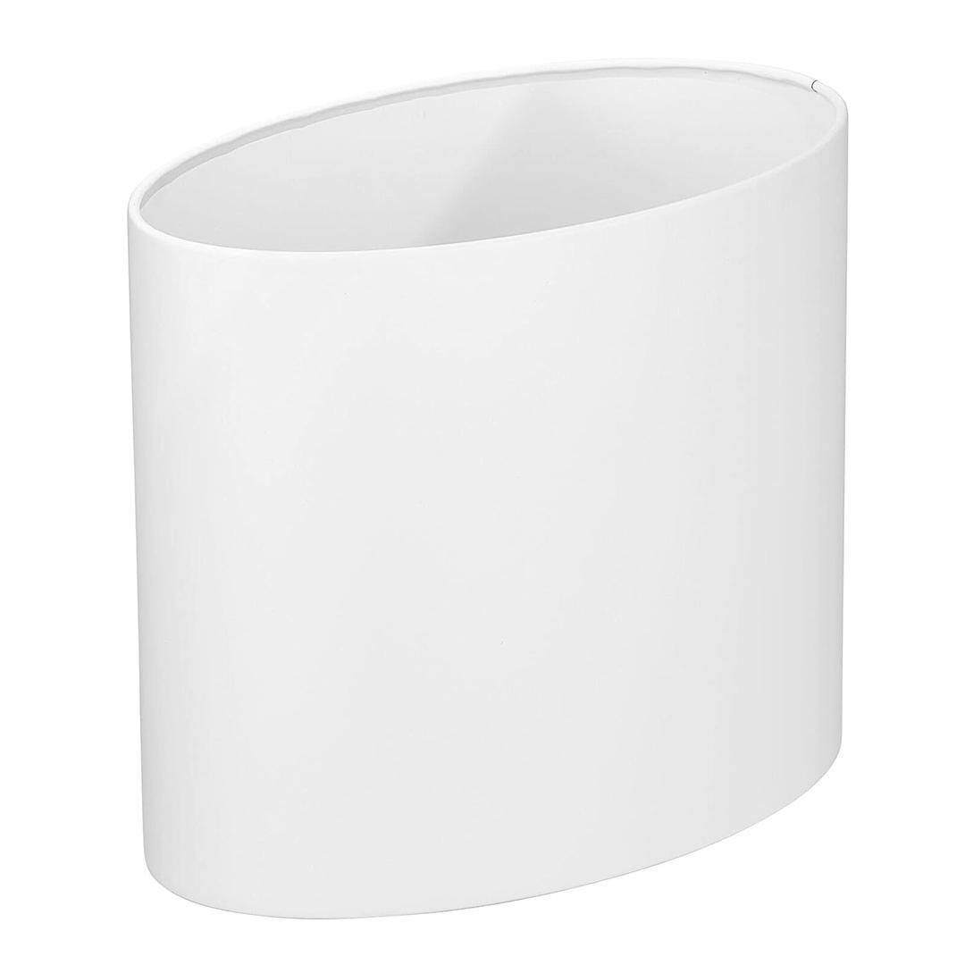 mDesign Stainless Steel Metal Oval Waste Can, 7.9 Liter/2.09 Gallon Wastebasket, Garbage Bin for Bathroom, Bedroom, Kitchen, Home Office, Holds Waste and Recycle, Mirri Collection, White
