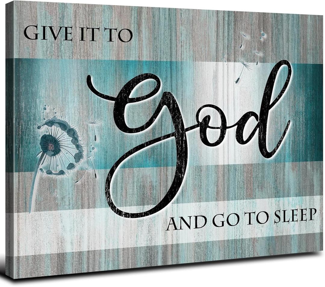 Christian Canvas Wall Art Bible Verses Wall Decor Teal Bedroom Picture Rustic Dandelion Canvas Prints Religious Painting Poster Inspirational Signs Artwork for Living Room Bathroom Home Decoration (16"L x 12"W)