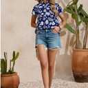 Women Hawaiian Shirt Soft Cool Summer Hawaii Tshirts Beach Tropic Print V Neck Button up Tops Floral Short Sleeve Tops (Blue, XXL)