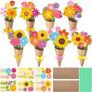 48 Set Flower Bouquet Craft Kit DIY Flower Paper Crafts Floral Bouquet Gifts Teacher I'm Thankful Making Kit for Mothers Day Graduation Classroom Decoration Summer Home School Activity