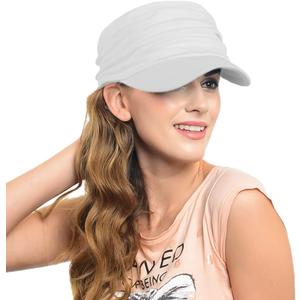 Women Cabbie Newsboy Hat, Hair Loss Hat for Women Baseball Caps Cotton Lined (Medium, White)