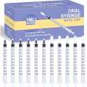 50 Pcs 1ml Syringes with Caps Oral Dispenser Individually Sterile Warpped for Medicine Dropper, Colostrum Collect Feeding Pets, Liquid