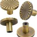 Door Knob Push Pull Door Knob Antique Brass Cabinet Handle, Zinc Alloy Drawer Handle, with Round Flower Design Yellow Bronze