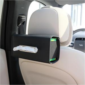 Premium PU Leather Car Tissue Holder, Classic Style, Rectangular, Black
