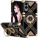 CCSmall for Samsung Galaxy S25 Edge Cute Case for Women Girls, Stylish Classic Camellia Design Soft TPU Bumper with Elegant Metal Corners & Ring Kickstand for Samsung S25 Edge 5G BF Plaid Black