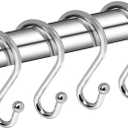 Gidse Metal Shower Curtain Hooks, Set of 12, Rust Proof Shower Curtain Hooks Rings, Durable S Shaped Hooks Hangers for Shower Curtains, Kitchen Utensils, Clothes, Towels (Chrome)