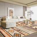 Western Rugs for Living Room 8x10, Non Slip Extra Large Rug for Bedroom Dining Table Kitchen, Soft Throw Rugs with Rubber Backing Washable, Warm Beige