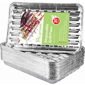 30-Pack Disposable Grill Toppers, Aluminum Foil Grill Pans with Holes, Grill Accessories for Barbecue, Outdoor Cooking and Camping (13.4"Lx9"Wx0.98"H Rectangular)