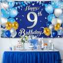 KatchOn, Blue Happy 9th Birthday Decorations Banner - XtraLarge 72x44 Inch | 9th Birthday Decorations for Boys, Girls | Happy Bday Decor | Bday Backdrop Banner for Blue Party Decor