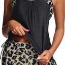 Holipick Blouson Tankini Swimsuits for Women - Two Piece Tummy Control Bathing Suit with Shorts Modest Swimwear (Large, Black Leopard)