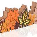 Lighted Fall Maple Leaves Signs Table Centerpieces Thanksgiving Wooden Block Sign Decorations 3D Wood Autumn Harvest Farmhouse Decor with Led Lights for Home Desk Office Party (Fall Leaves)