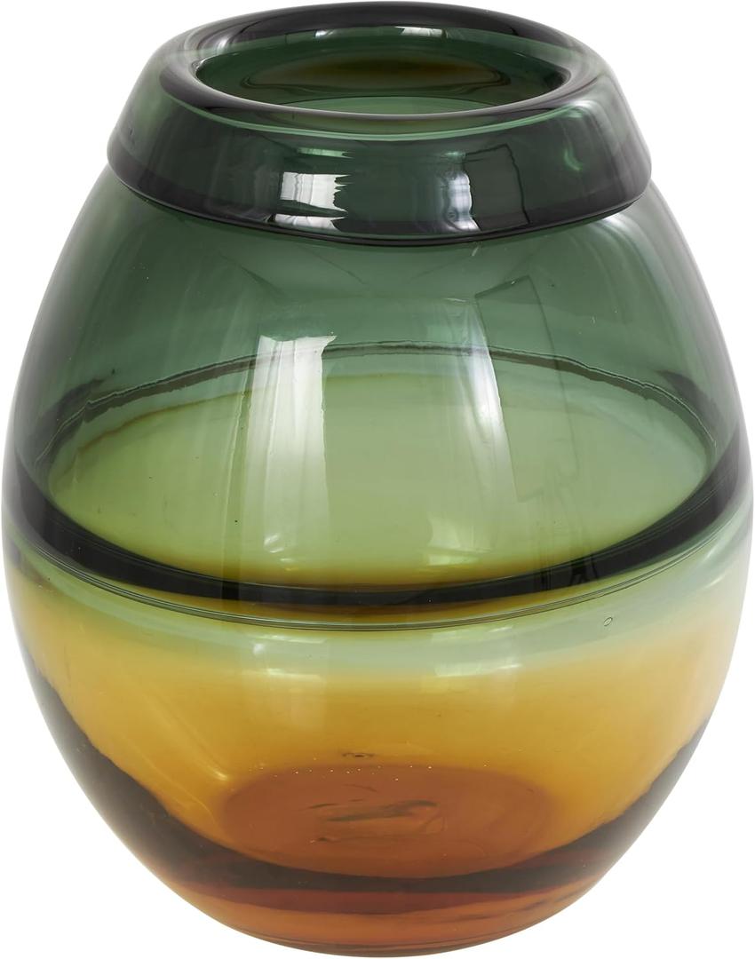 Deco 79 Glass Handmade Decorative Vase Ombre Centerpiece Vase with Yellow Base, Flower Vase for Home Decoration 9" x 9" x 11", Green