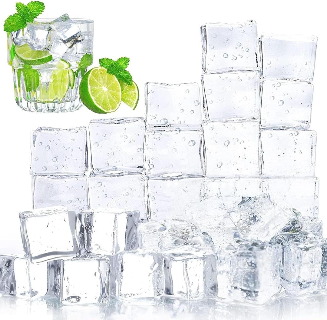 DomeStar 100PCS Clear Fake Ice Cubes, Acrylic Fake Ice Vase Fillers Centerpiece Photography Accessories Food Props Table Scatter Decoration