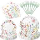 96 Pieces Spring Wildflower Floral Tableware Set Garden Flower Disposable Plates, Napkins for Spring Birthday, Bridal Shower, Tea Party, and Mothers Day Celebrations Serves 24 Guests