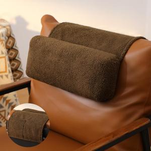 Sherpa Head Recliner Pillow Head and Neck Pillow for Recliner Chair with Storage Pocket Neck Relief and Cervical Support for Travel Home Sofa Armchair 23.6 x 15.7 Inch(Coffee)