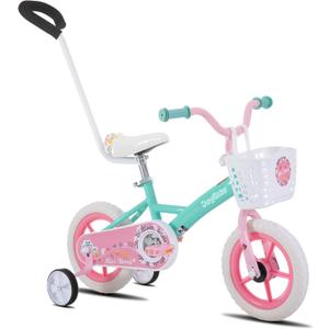 JOYSTAR 10 & 12 Inch Kids Bike for Boys and Girls Ages 1-4 Years, Toddler Bike with Training Wheels & Basket, Detachable Parent Push Handle, Kids Pedal Bike, Multiple Colors