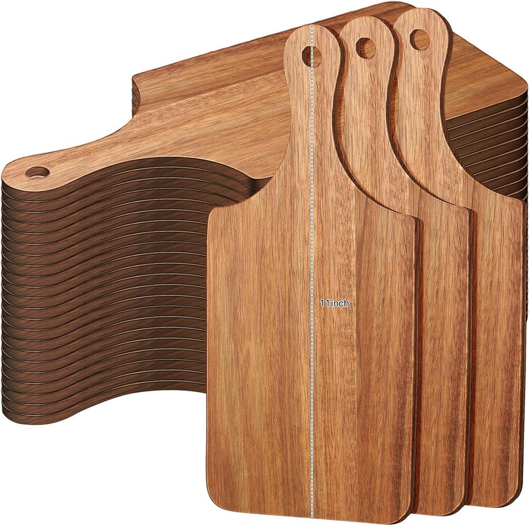 Zubebe 24 Pcs Cutting Board Bulk 11 x 5 Inch with the Handle Wood Chopping Board Blank Small Laser Engraving Serving Board Mini Charcuterie Boards for Wedding Housewarming Gift(Brown)