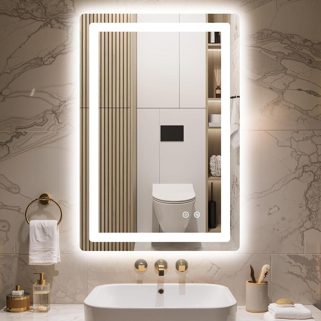 Delma LED Bathroom Mirror with Lights, 30x20 Vanity Mirror for Bathroom Wall, Anti-Fog, Dimmable, Front Lit & Backlit, Memory Function, Shatterproof Tempered Glass, 3 Color Modes(Horizontal/Vertical)
