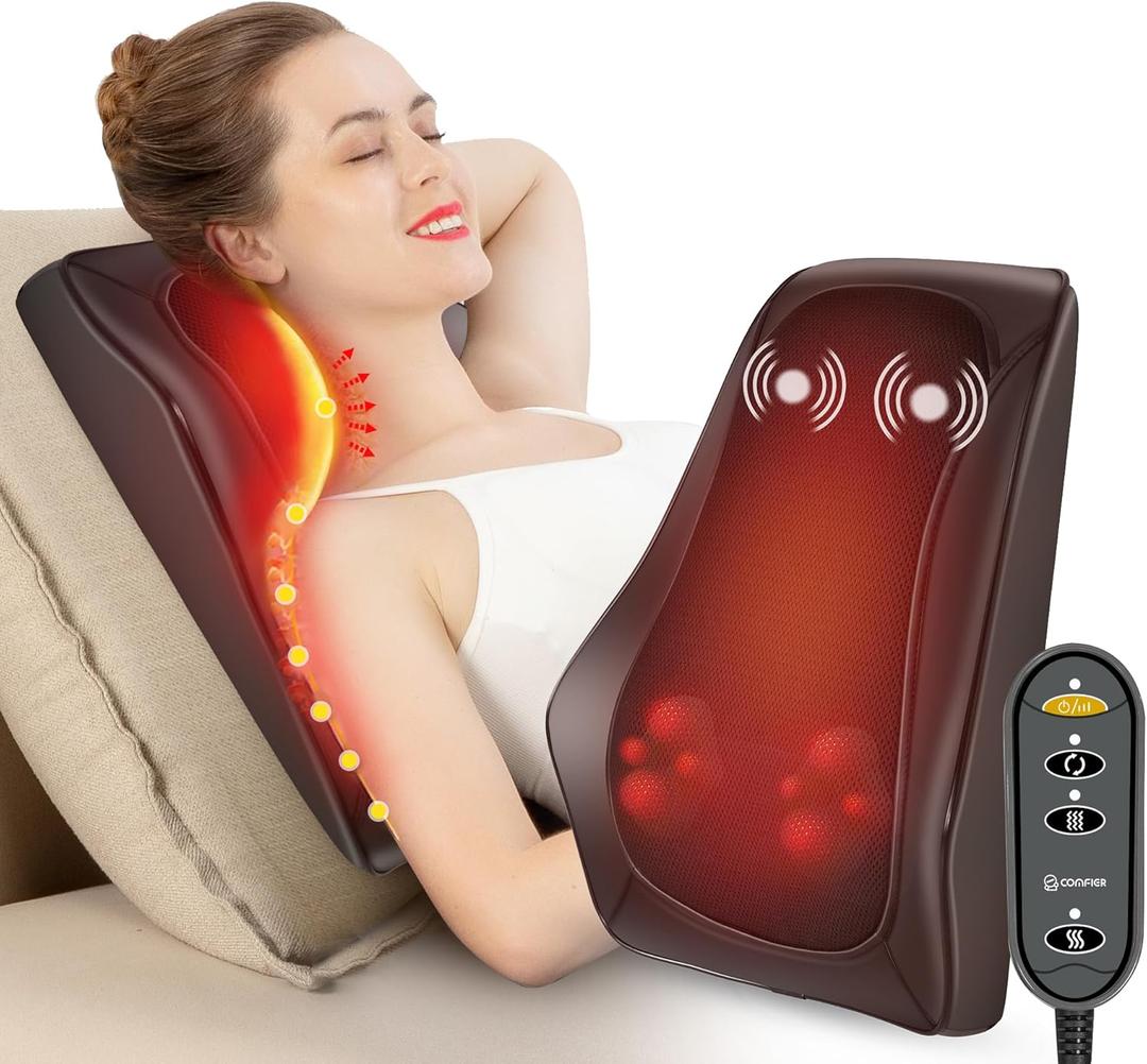 COMFIER Back Massager with Heat, Deep Tissue Shiatsu Neck and Back Massager for Pain Relief, Chair Use Massager Pillow with Adjustable Flap, Ideal Gift for Women Men