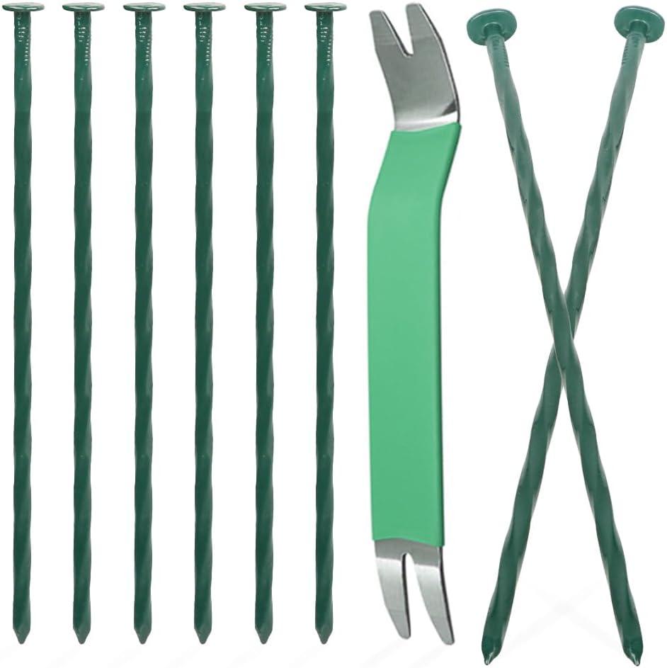 Bakulyor 100 Pack Metal Landscape Stakes, 8 Inch Artificial Grass Nails, 6 Gauge Large Landscaping Staples, Green Edging Anchor Stake for Garden Ground Lawn Paver Timber Border Weed Barrier Spikes 8"