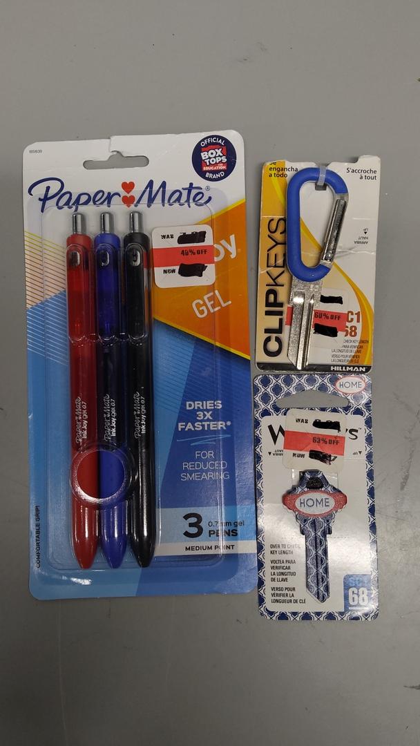 Set Of 3 ( 3 Pens 0.7 mm Gel + Hillman Clip KEY-66-KW1-ASST + Hillman Group Rsc WACKEY-68-SC1-HOME-RWB )