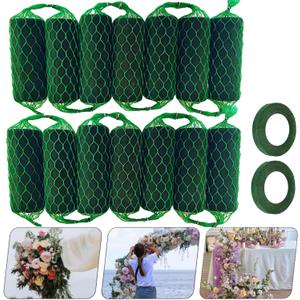 14Pcs Floral Foam Garland 9.2Ft Sponge Blocks Kit, Absorption Flower Holder Arch Door for Wet Dry Fresh Flowers Arrangement for Wedding Garden Home Decor (Floral Tape x 2pcs) (Green)