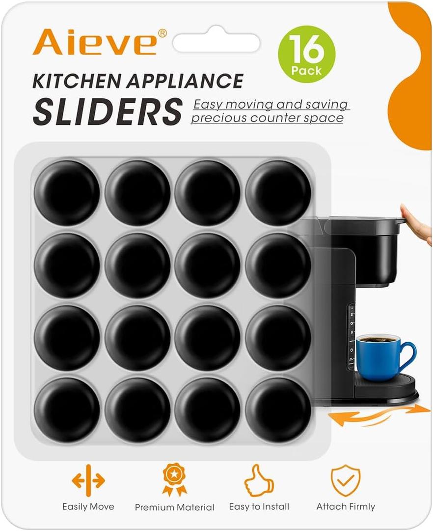 Aieve Black Appliance Slider, 16 Pcs Self Adhesive Appliances Sliders Countertop Caster Wheels, Kitchen Essentials Organization Home Must Have Gadgets