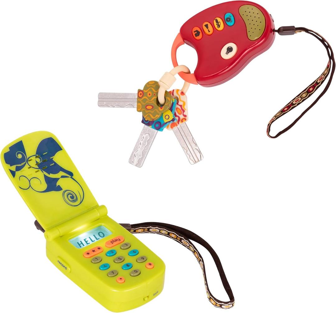 B. toys  Toy Car Keys & Cellphone  2 Pieces Sensory Bundle  Developmental Toy for Babies, Toddlers  Red Keys & Green Play Phone  10+ Months  FunKeys + Hellophone Set
