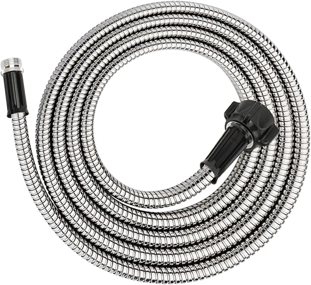 Yanwoo 304 Stainless Steel 10 Feet Short Garden Hose with Female to Male Connector, Water Hose, Metal Hose, Outdoor Hose (10ft)