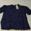 PRETTYGARDEN Womens Summer Tops 2025 Trendy Short Sleeve Eyelet Embroidered Dressy Casual Blouse Shirts (X-Small, Navy)