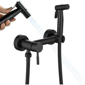 Handheld Bidet Sprayer for Toilet with Hot and Cold Water, Matte Black Stainless Steel Warm Water Round Bidet Spray Attachment Set