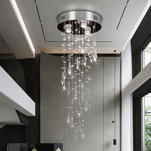 11.8 inch Spiral Crystal Chandelier Light Fixture, Modern Crystal Round Ceiling Lamp Flush Mount Chrome Ceiling Lights for Stairwell Foyer 3*GU10 Bulb(Bulb not Included)