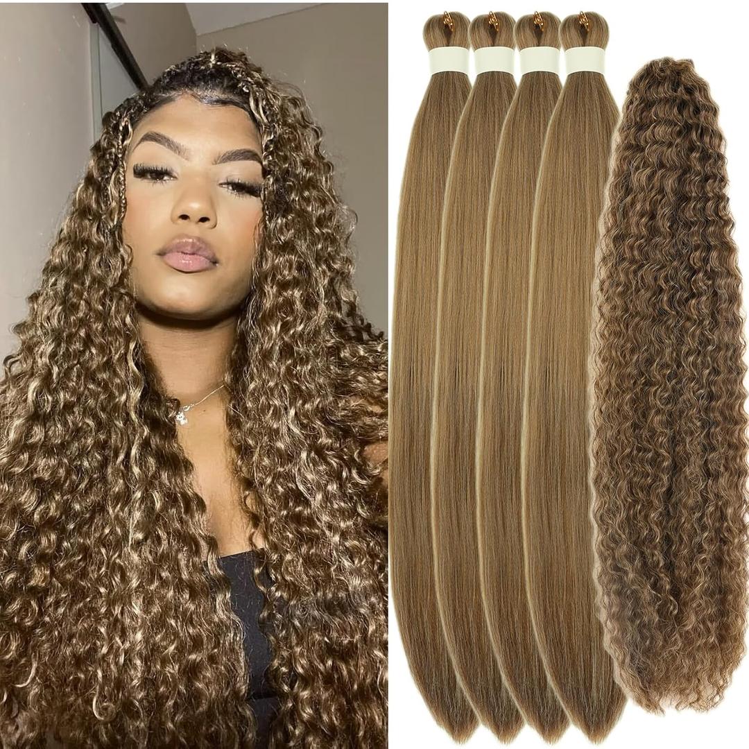 Boho Braiding Hair Ash Brown Pre Stretched Curly Boho Deep Wave Braids Hypoallergenic Non Toxic Braiding Synthetic Knotless