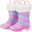 Toddler Rain Boots Kids Light up Snow Boots Boys Girls Waterproof Winter Boots with Removable Warm Lining (Pink&purple With Socks)