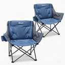 Portal 32" Oversized Camping Chair, Foldable Heavy Duty 350 lb Padded Ergonomic Seat for Big & Tall Adults, Pinch-Free Extra Wide Design Featuring Cup Holder & Carry Bag for Fishing, Lawn & Sidelines (Blue)