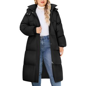 HEEKPEK Womens Plus Size Winter Coats Long Puffer Jackets Hooded Quilted Water Repellent Warm Trendy Parka Outerwear 2025 (4X-Large Plus, Black)